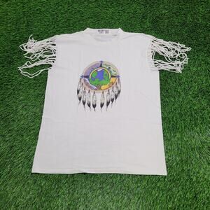 Vintage 80s Native-American Peace Shirt Womens L 20x26 Tasseled